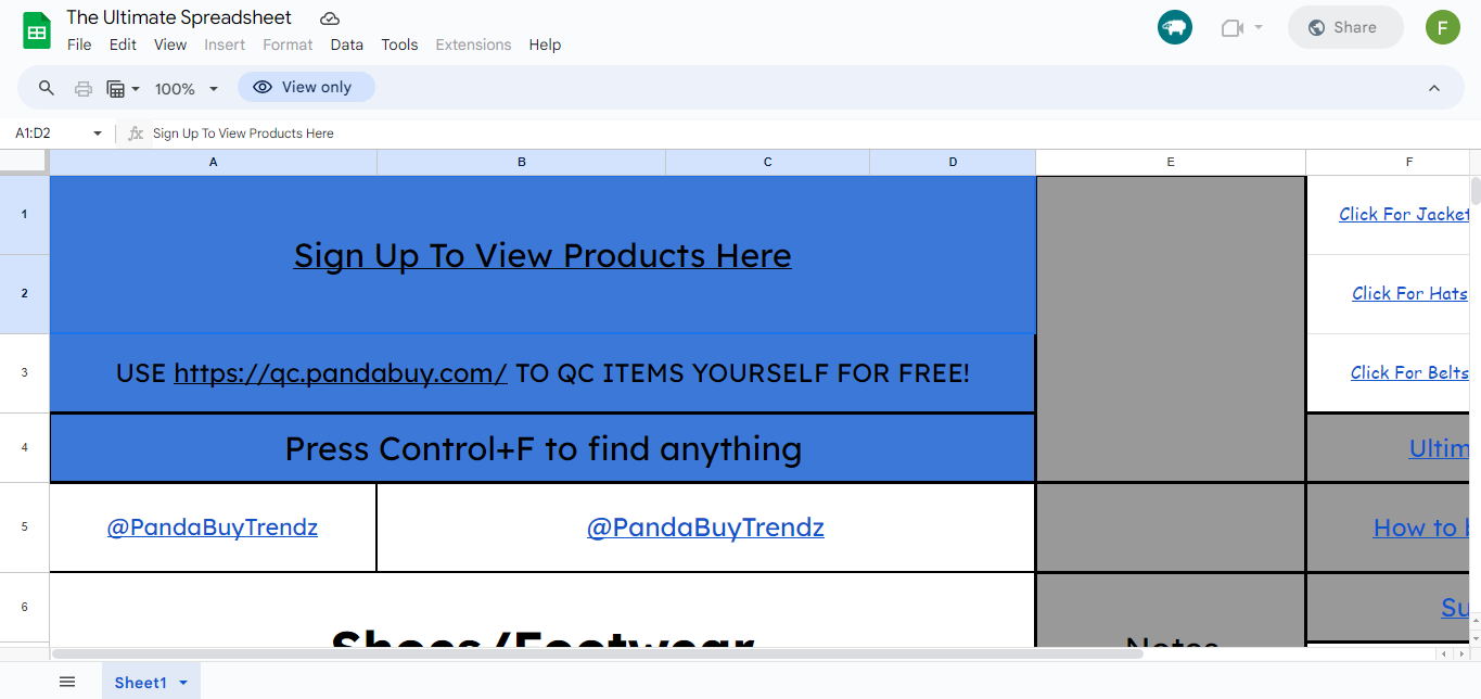 PandaBuyTrendz Ultimate spreadsheet -find trendy replicas, unbeatable