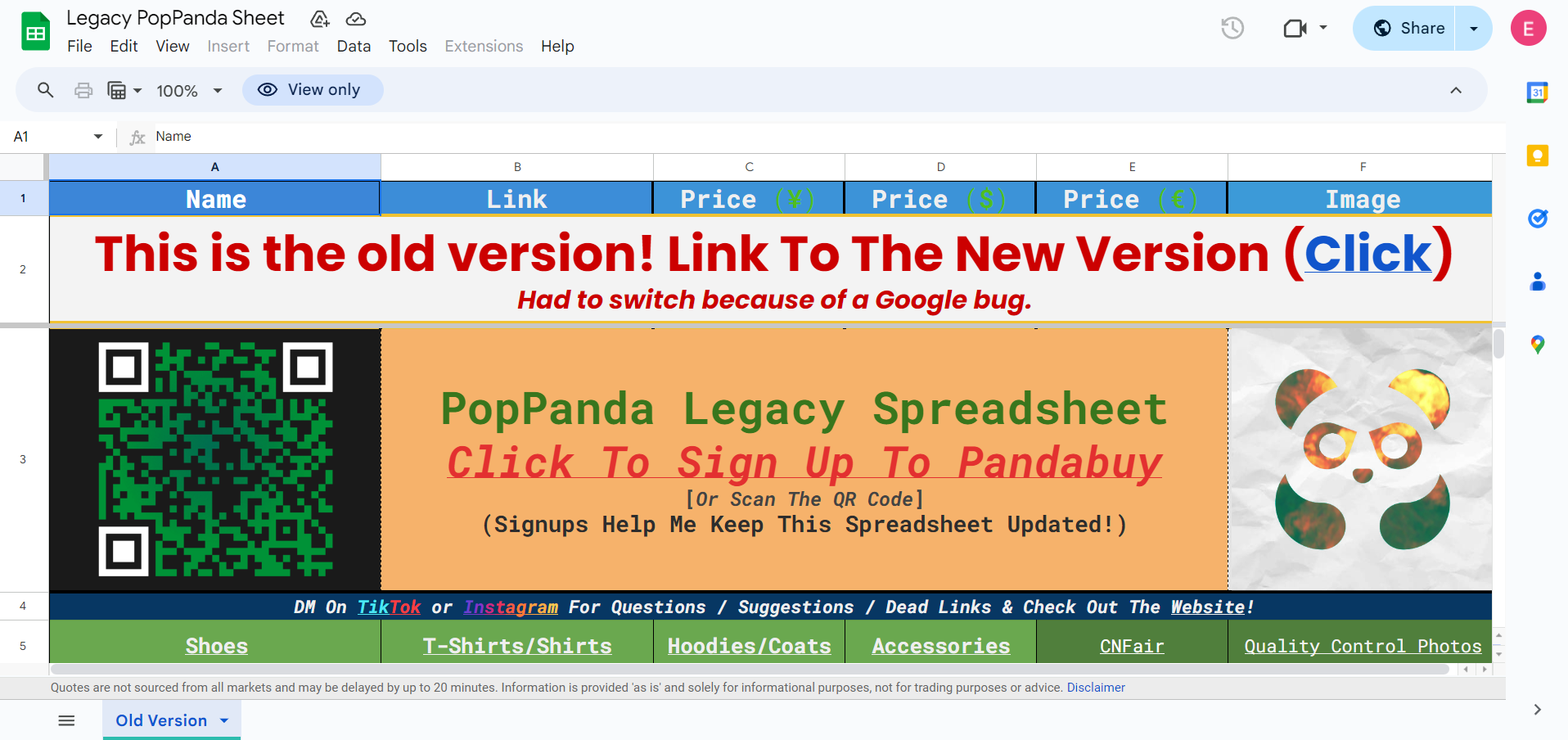 Legacy PopPanda SpreadSheet