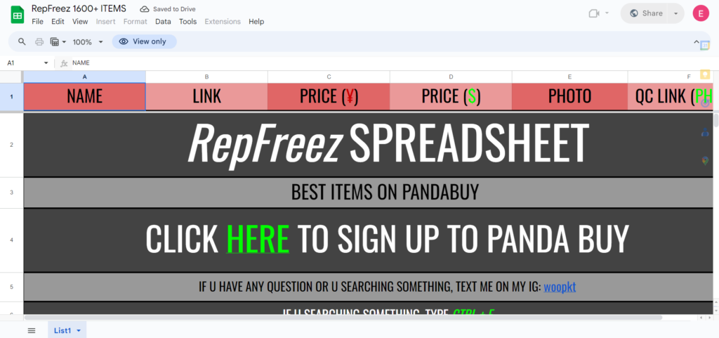 RepFreez Spreadsheet
